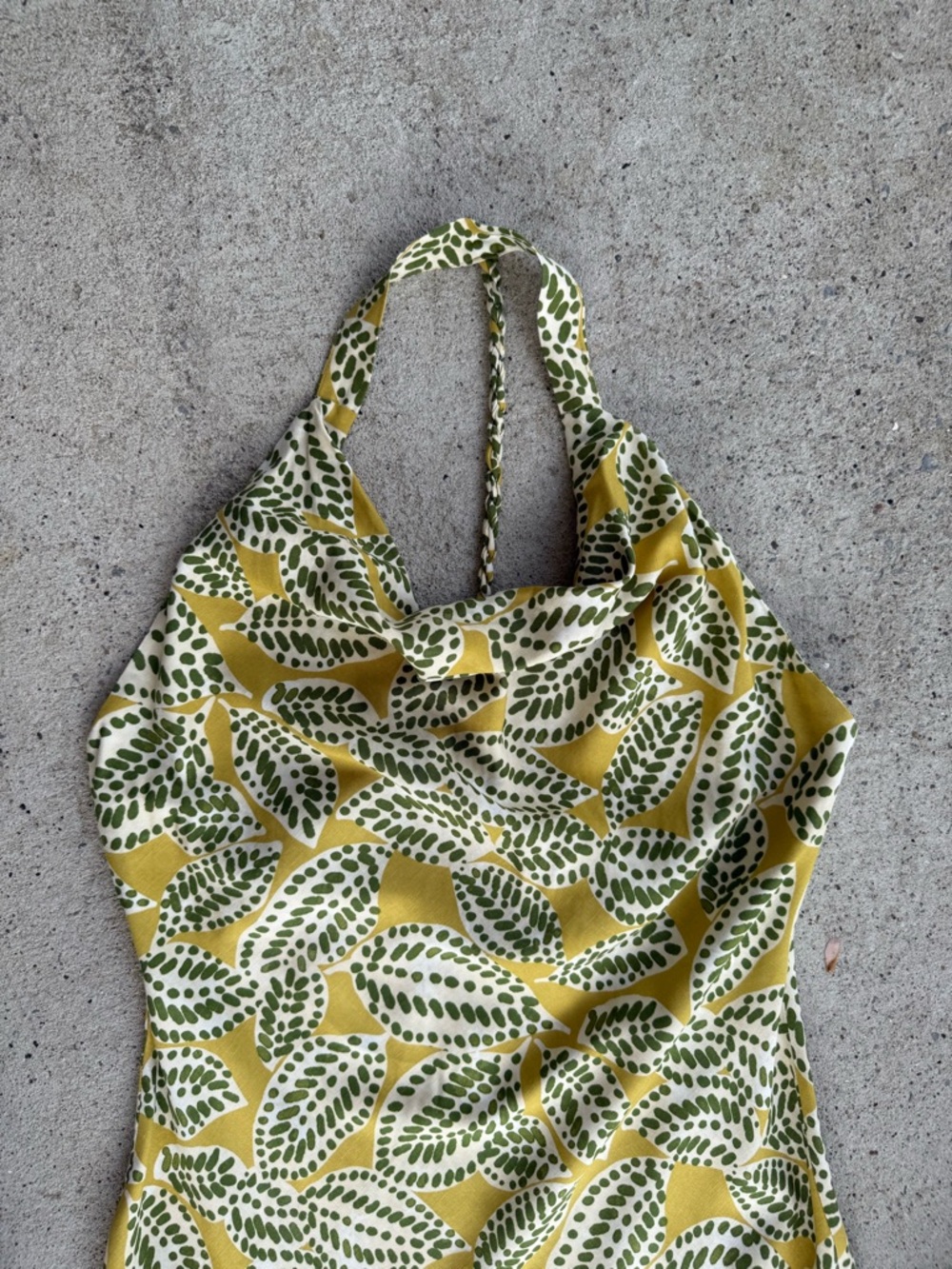 NWT Zara Green /Yellow Linen Blend Leaf Print Backless Halter Midi Dress Size XL - Picture 6 of 14